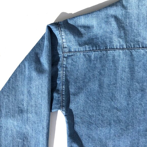 anthropologie  mo:vint  button up denim shirt size Medium M 100% cotton AS IS - Picture 10 of 16